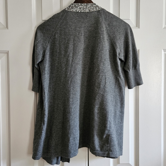 Express Womens Short Sleeve Cardigan Sweater Sequins S Gray Knit Lightweight - Picture 5 of 8